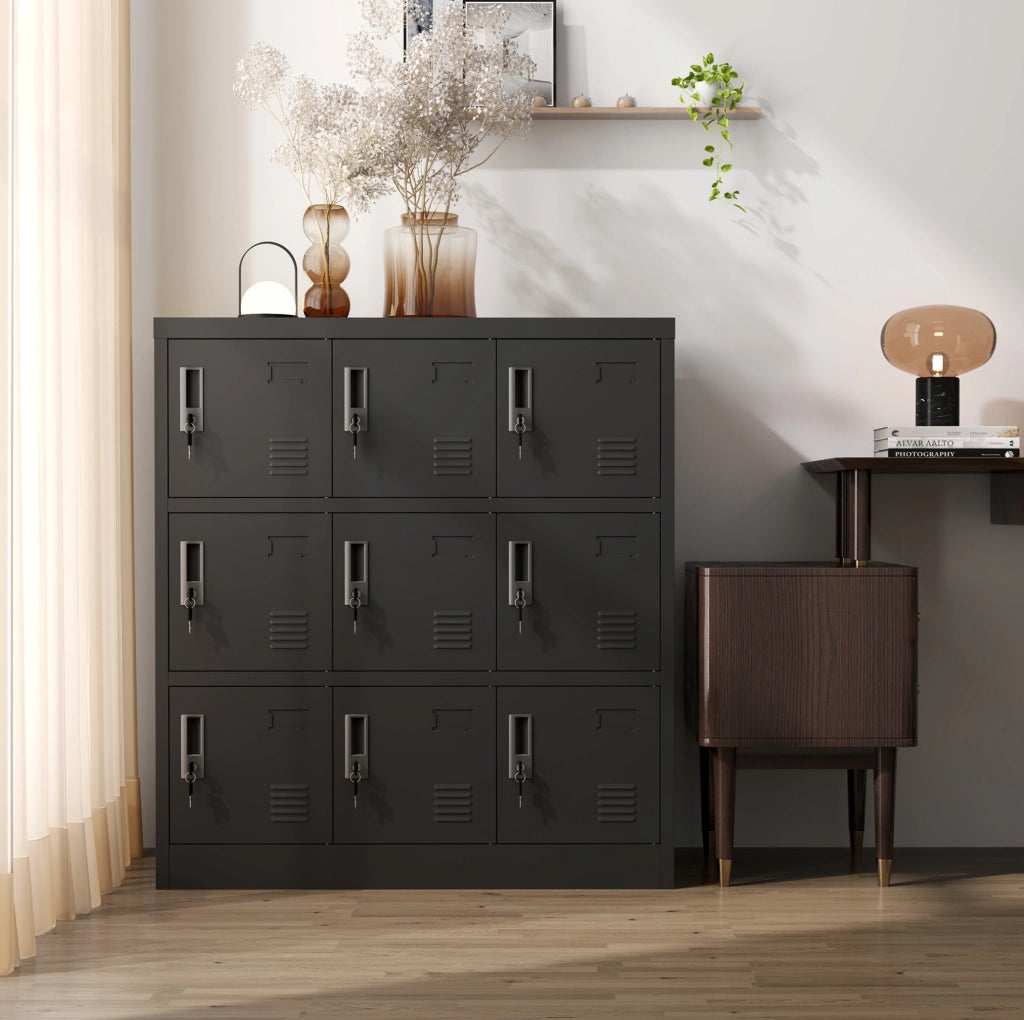 Armadio metallico 90x40x100 cm nero, 9 ante con serrature e portatessere