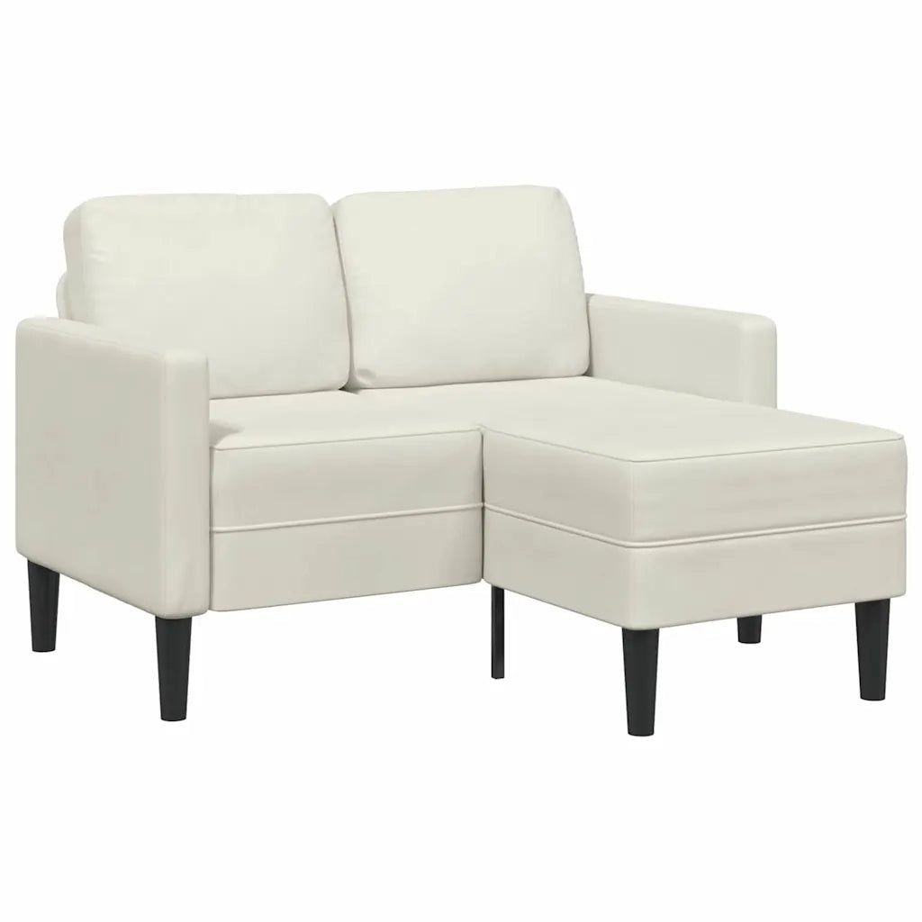 Divano 2 Posti con Chaise longue a L Crema 125 cm Velluto 4107075