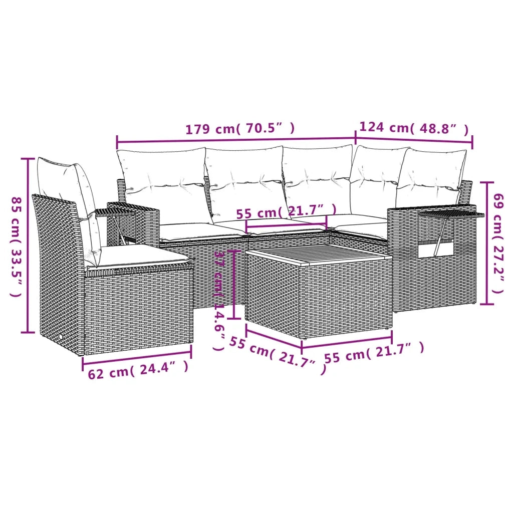 Set Divano da Giardino 6 pz con Cuscini Beige Misto Polyrattan