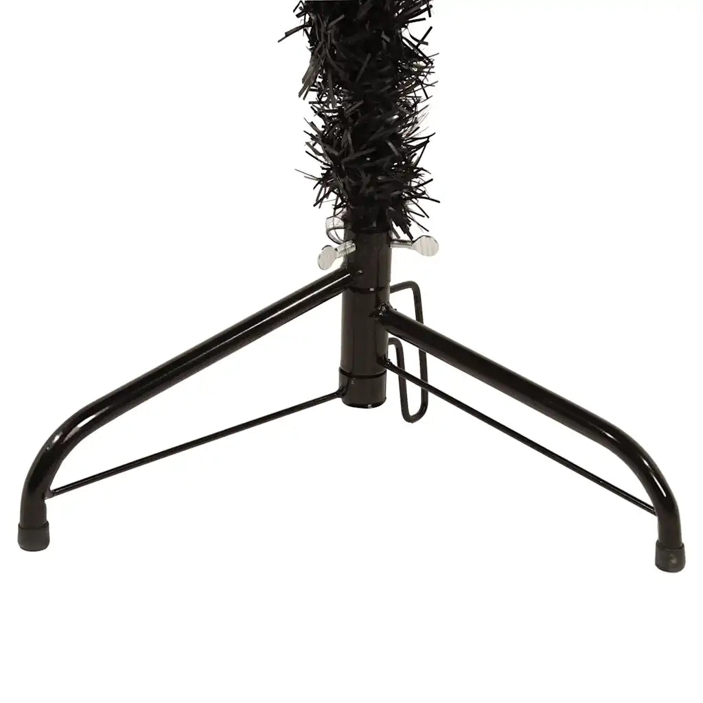 Albero Natale Artificiale Sottile a Met¨¤ e Supporto-Albero Natalizio Nero 180 cm