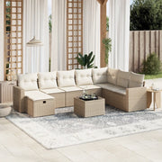 Set Divano da Giardino 9 pz con Cuscini Beige in Polyrattan 3263594
