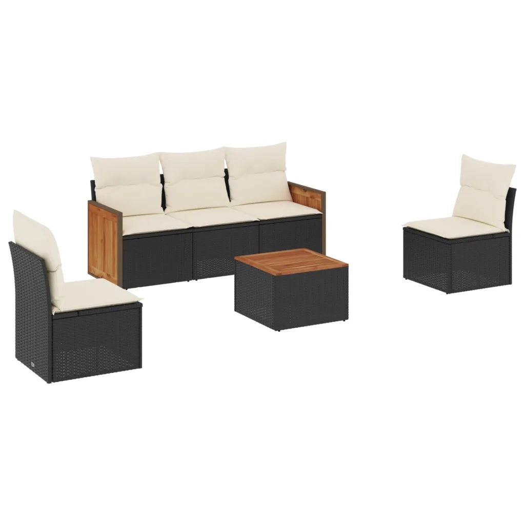 Set Divano da Giardino 6 pz con Cuscini Nero in Polyrattan 3227533