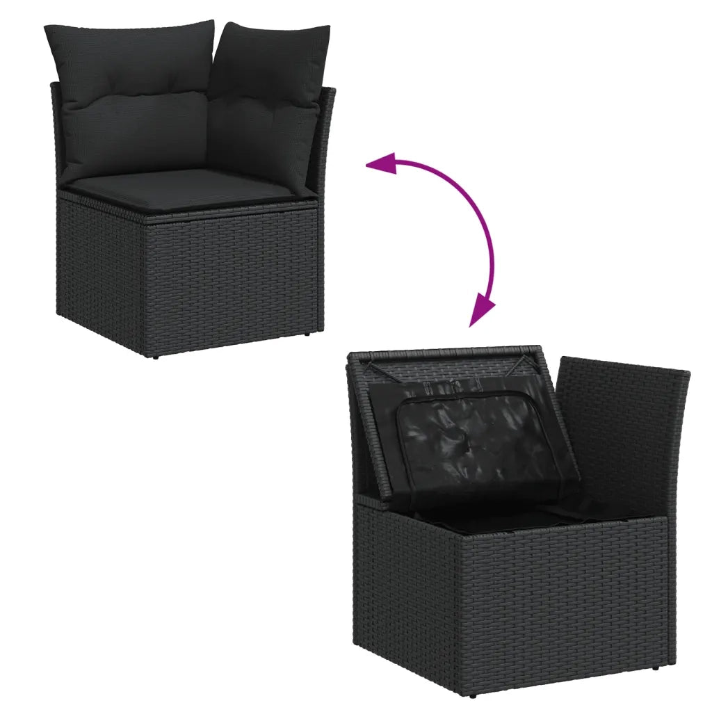 Set Divano da Giardino 6 pz con Cuscini Nero in Polyrattan 3255964