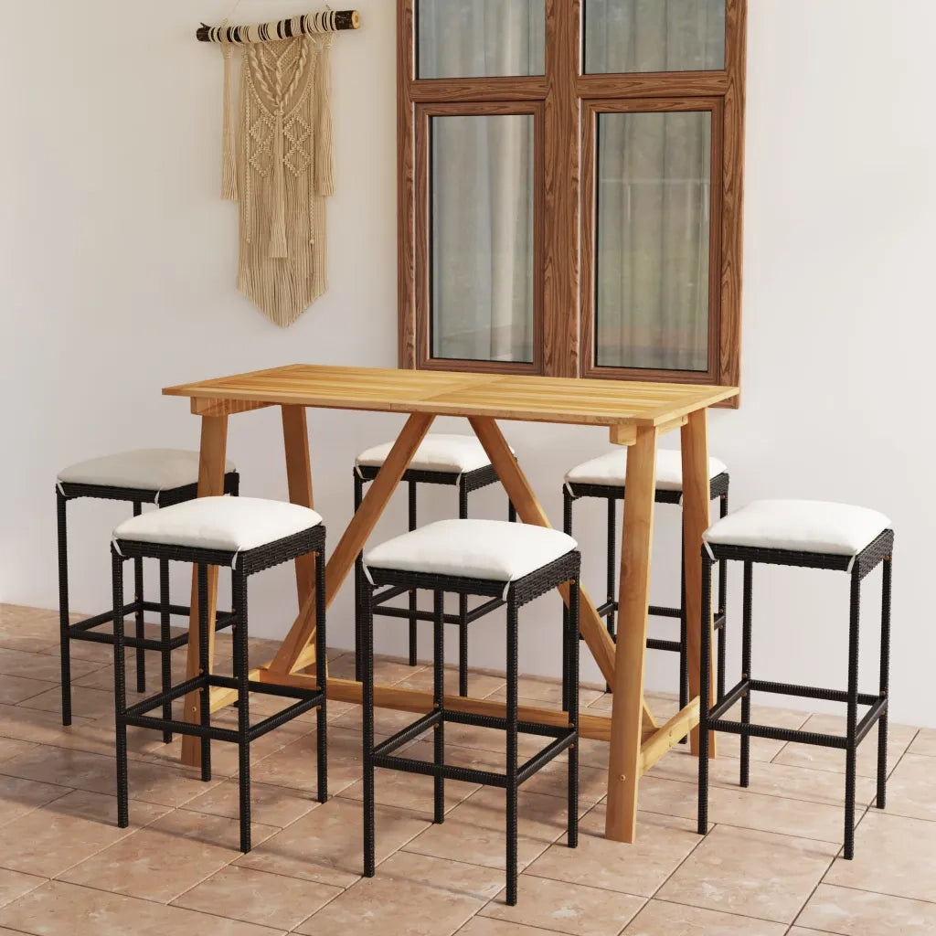 Set da Bar da Giardino 7 pz con Cuscini Nero 3067966