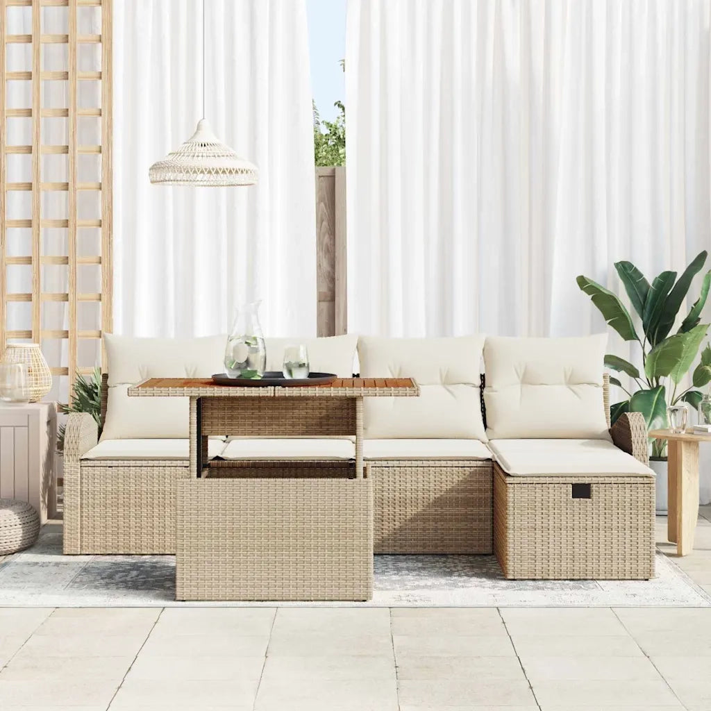 Set Divano da Giardino con cuscino 6 pcs Beige polyrattan 3359963
