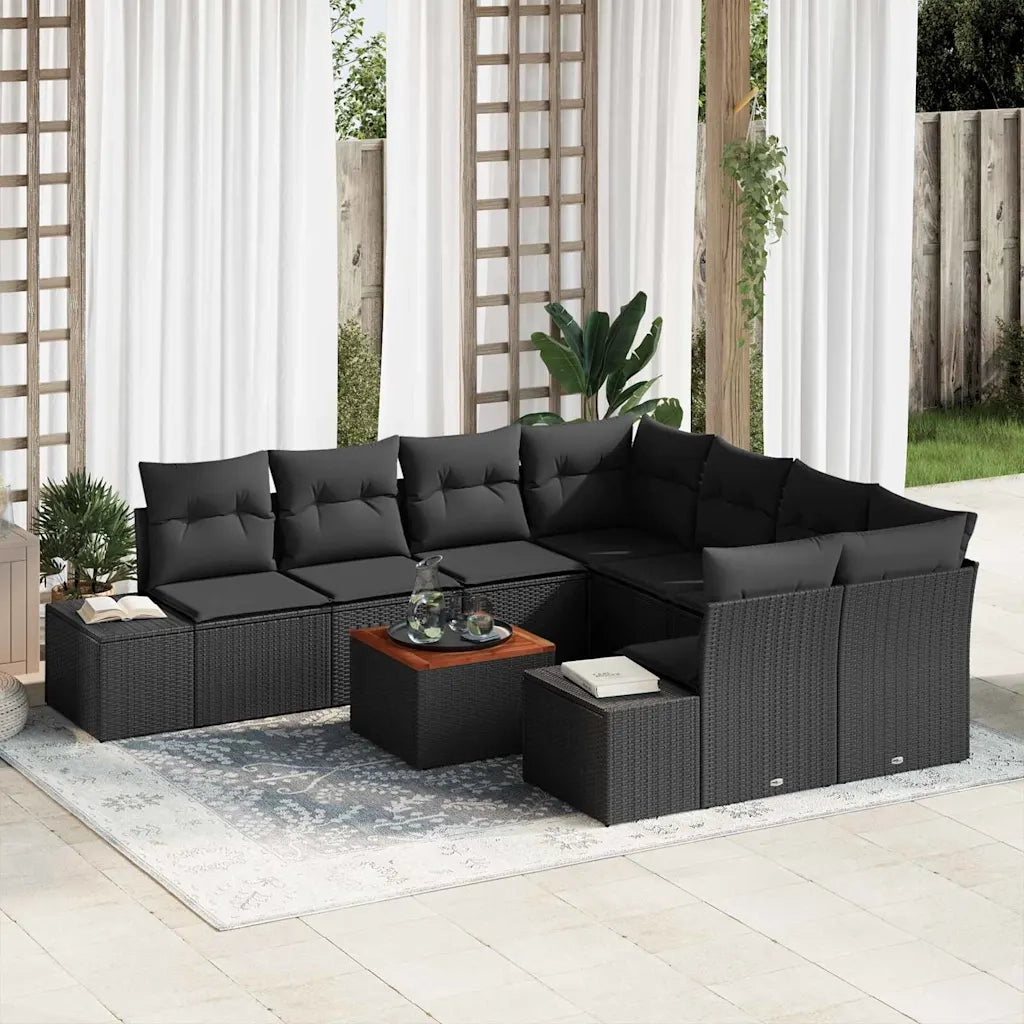 Set Divano da Giardino con archiviazione 9 pcs Nero polyrattan 3356609