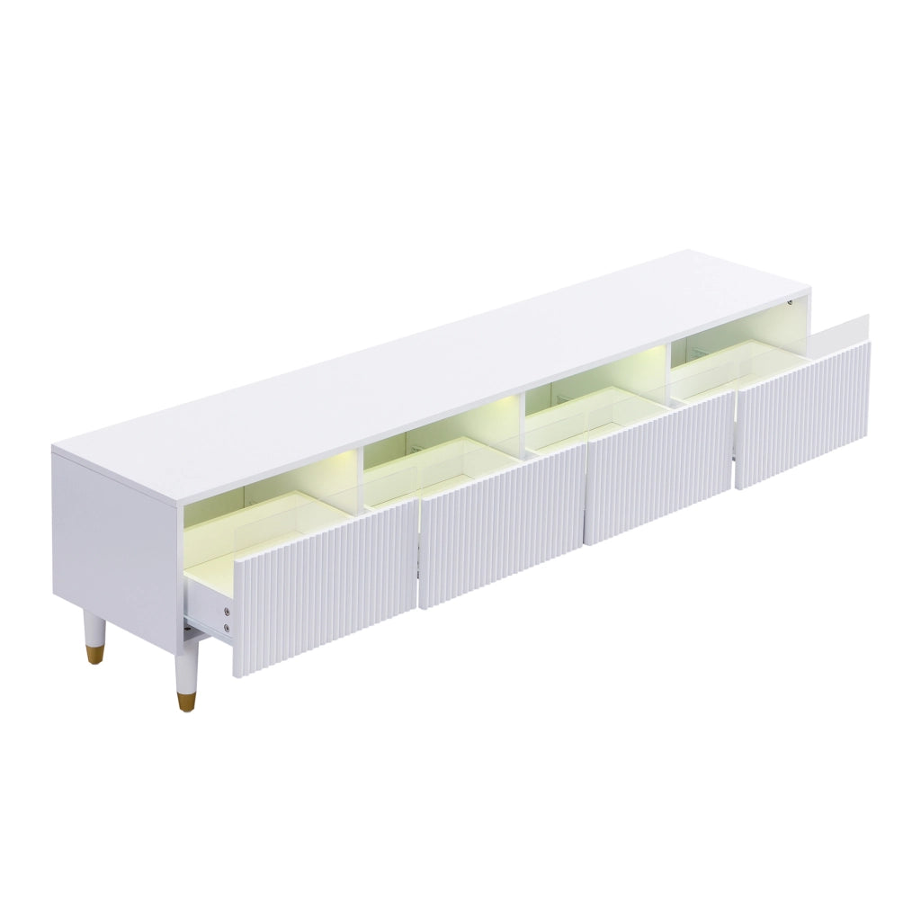 Mobile TV 178x35x45 cm con 4 cassetti e passacavi in MDF e acrilico bianco