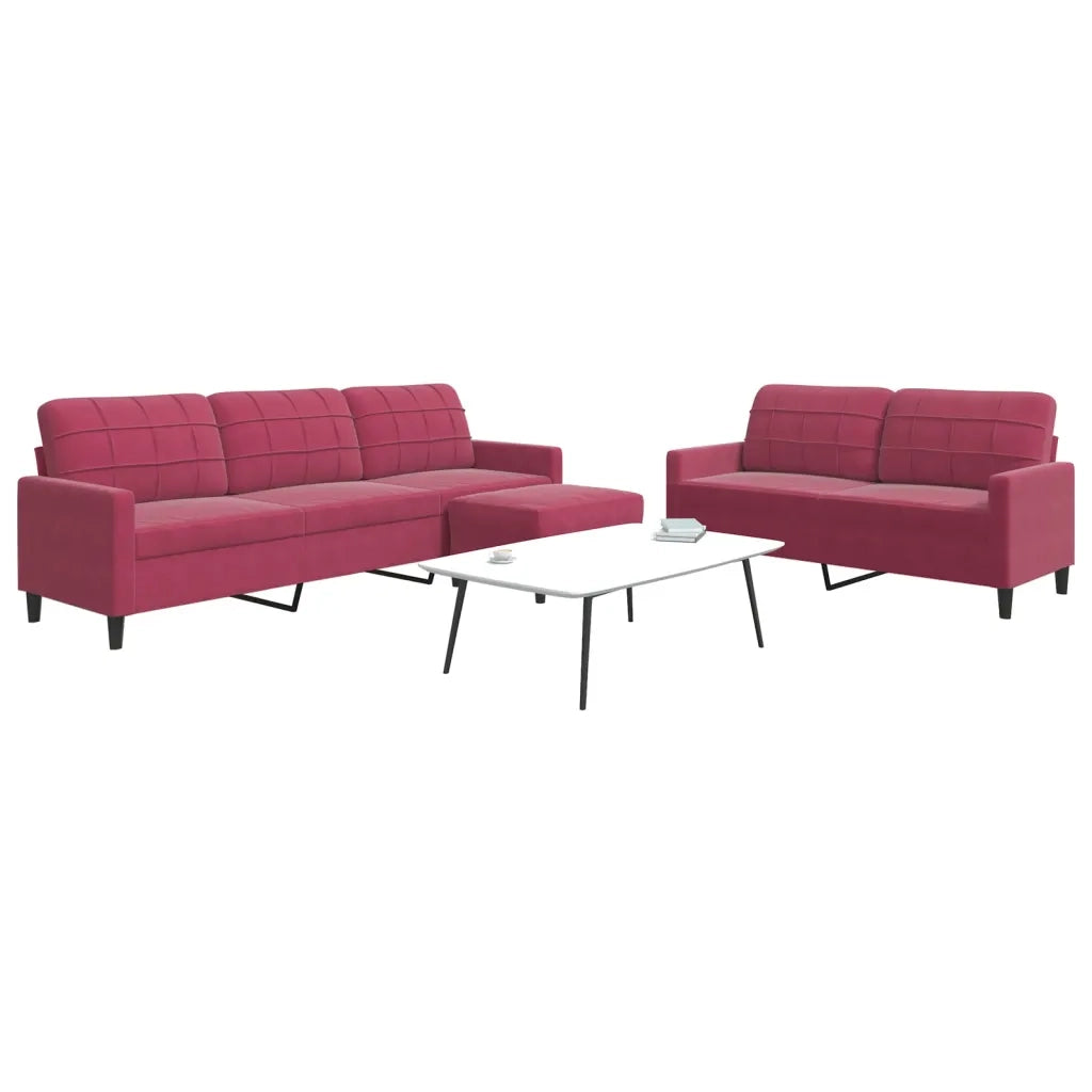 Set di Divani 3 pz con Cuscini Rosso Vino in Velluto 3278485