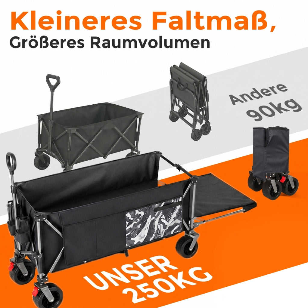 Carrello pieghevole da traino 180 cm in acciaio; nero e grigio