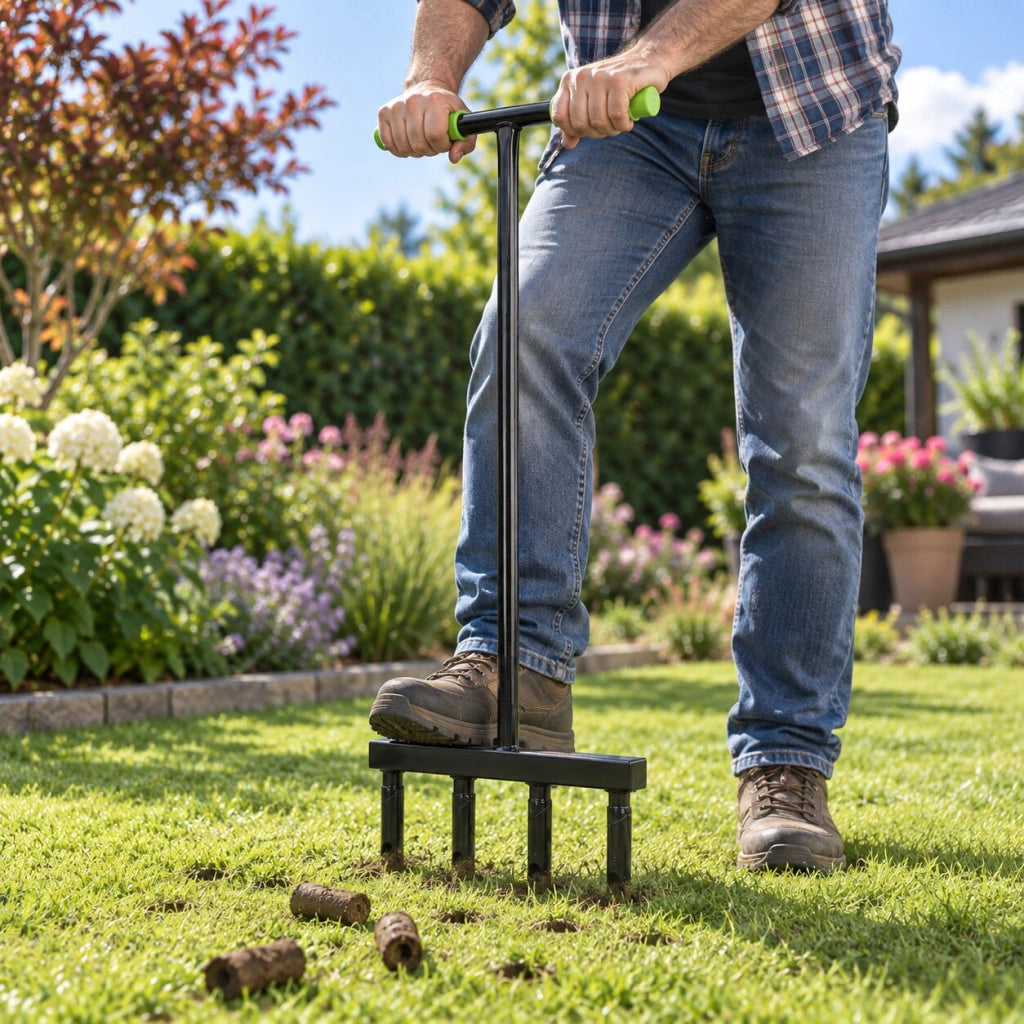 Aeratore tubolare manuale KADAX da 36 cm con forche e punte per aerazione del prato.