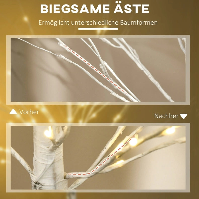 Betulla artificiale con LED, rami flessibili in plastica e metallo, 150 cm, bianca