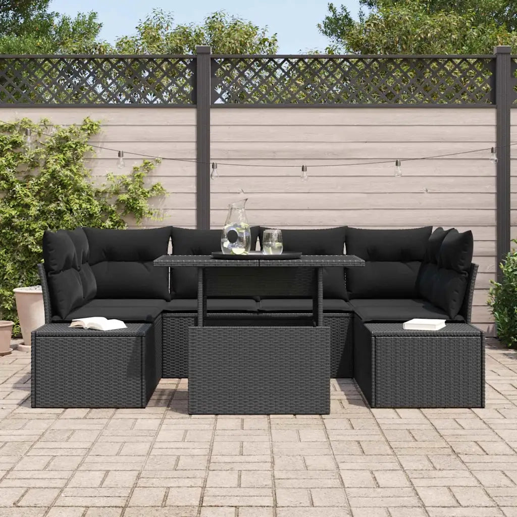 Set di divani con cuscino 7 pcs Nero polyrattan 3349119