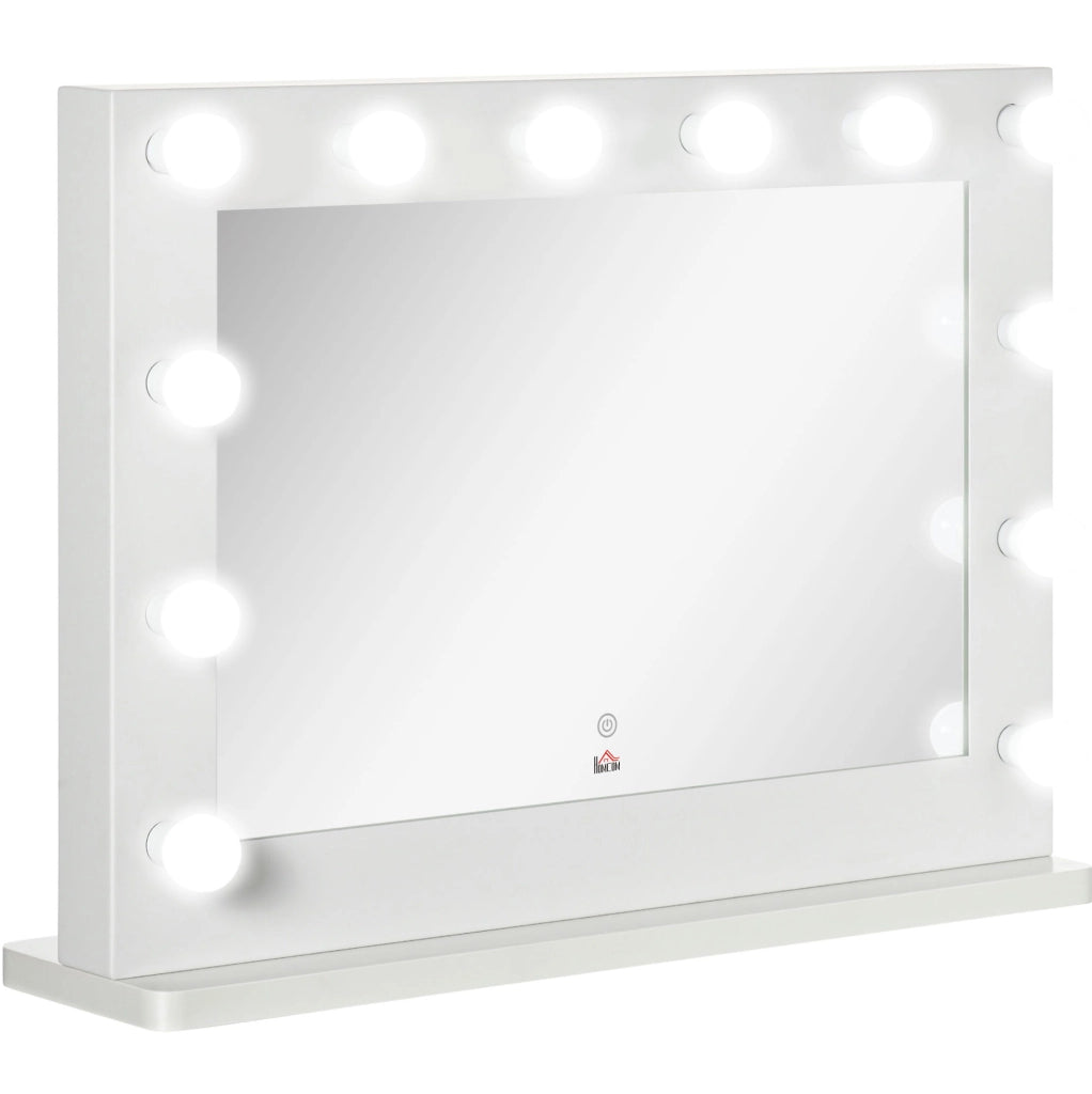 Specchio Hollywood da trucco 80 x 60 cm con LED dimmerabili, touch e memory, bianco