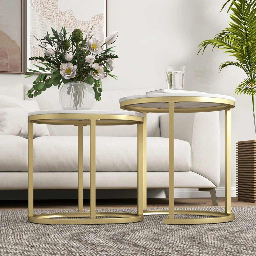 Set di 2 tavolini da caffè impilabili in MDF bianco