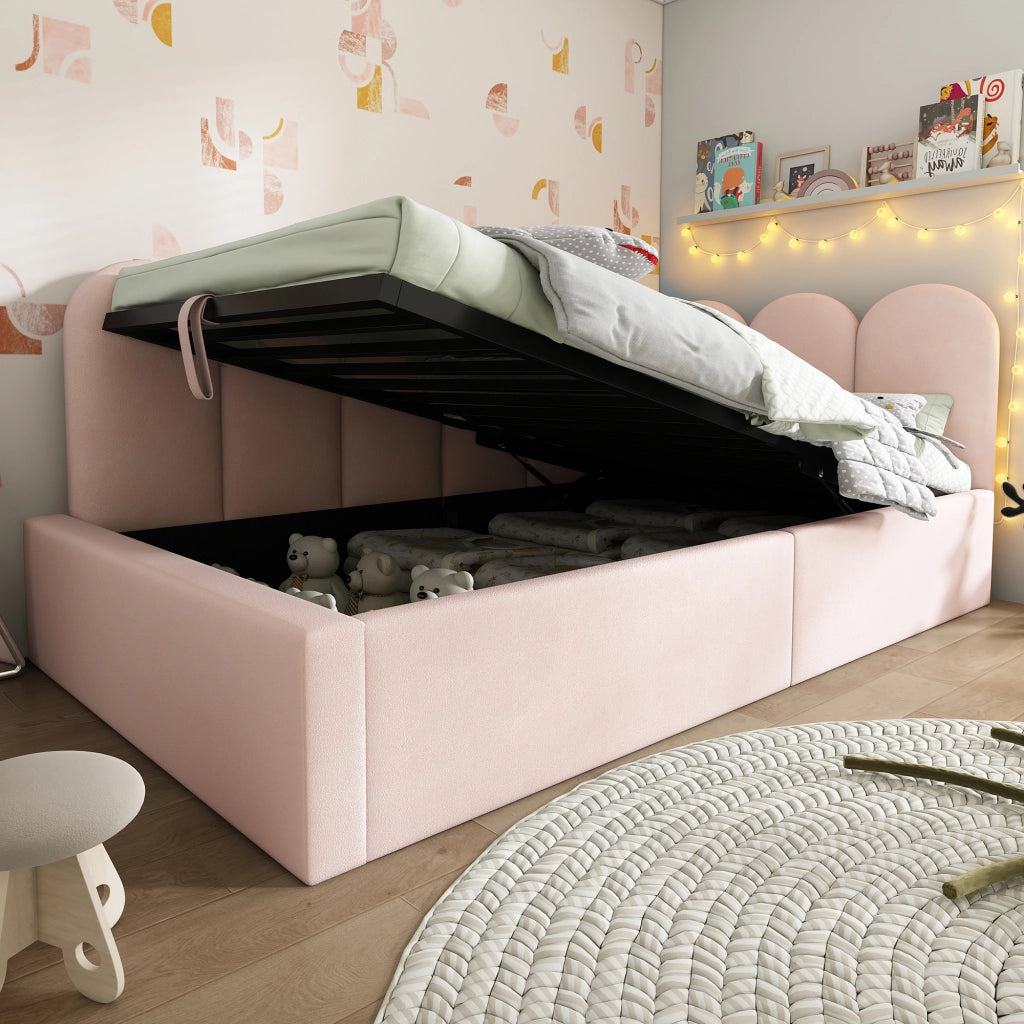 Letto singolo contenitore 90x190 cm in velluto rosa
