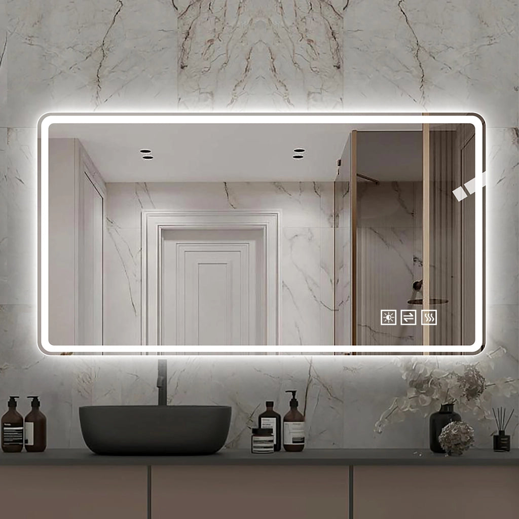 Specchio led da bagno 60 × 100 cm senza cornice con luce frontale e posteriore, antiappannamento, dimmerabile, IP44