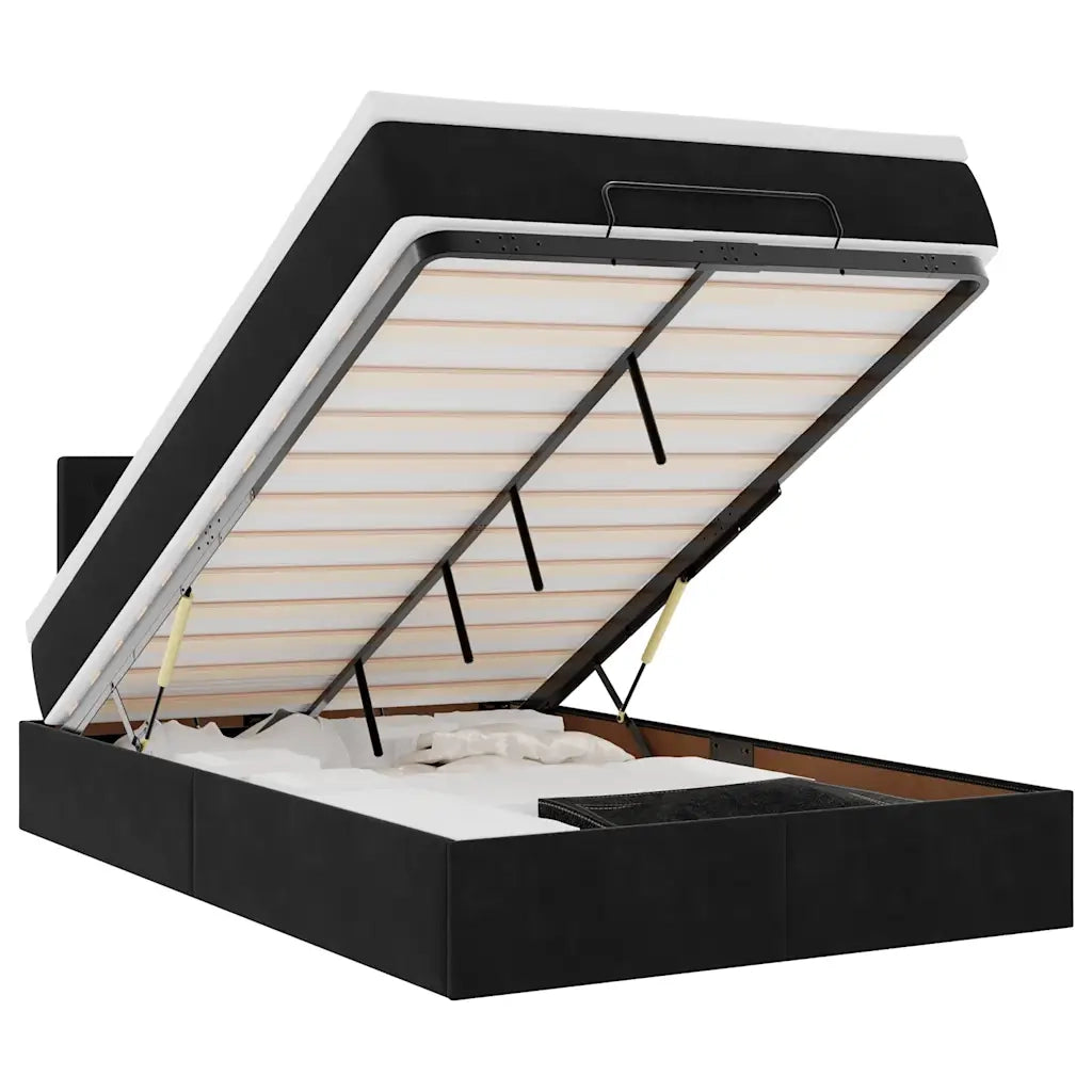 Pouf Letto con Materasso e LED Nero 120x190cm in Velluto 3312754