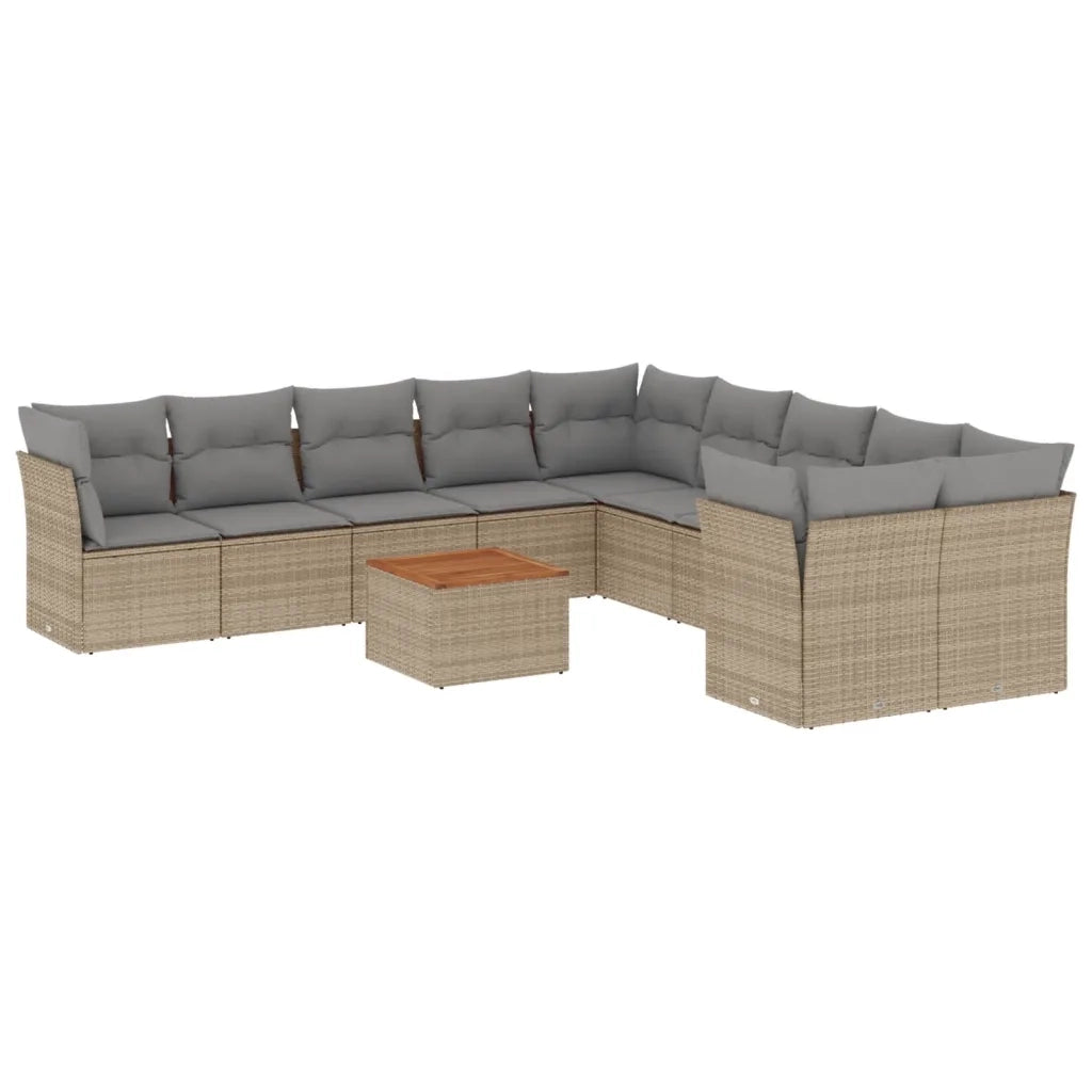 Set Divano da Giardino 11 pz con Cuscini Beige Misto Polyrattan 3256185
