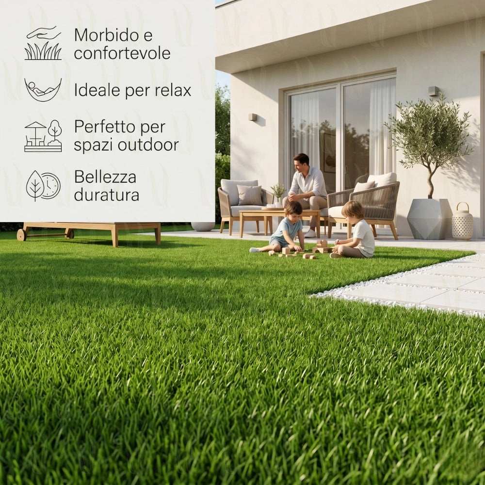 Erbabella rotolo prato erba sintetica 45 mm drenante effetto reale giardino e terrazzo *** misura 2 x 10 m, confezione 1