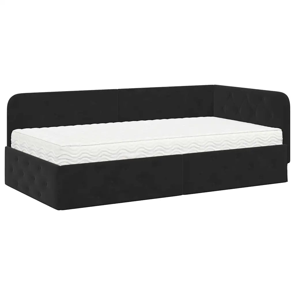 Cornice del letto ad angolo Nero 90 x 200 cm Velluto
