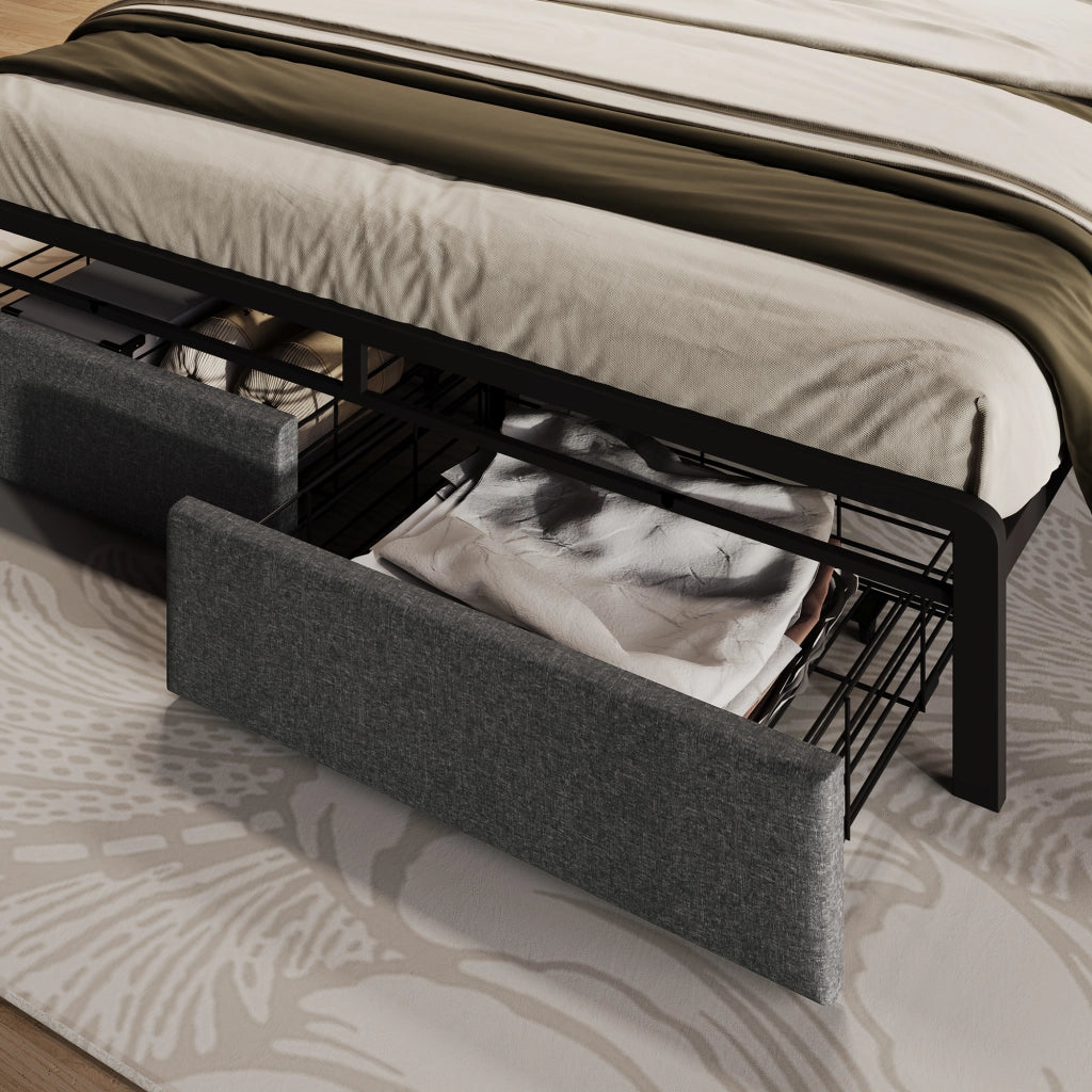 Letto imbottito 140x200 cm grigio con due cassetti