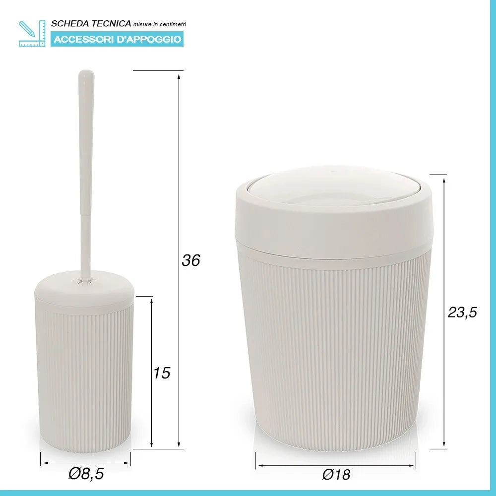 Accessori bagno appoggio in set completo 5 pezzi beige in plastica Ring