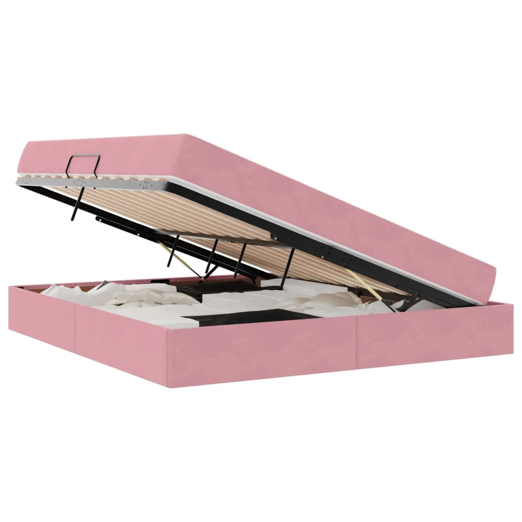 Letto con contenitore e materasso Rosa 160 x 200 cm Velluto