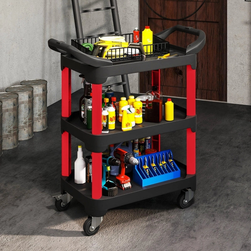 CARRELLO PORTA ATTREZZI A 3 RIPIANI 81x43x96 cm Plastica Nero