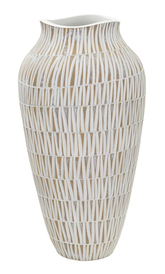 Vaso Resina Stiky Ø22x44 cm in Resina Oro e Bianco