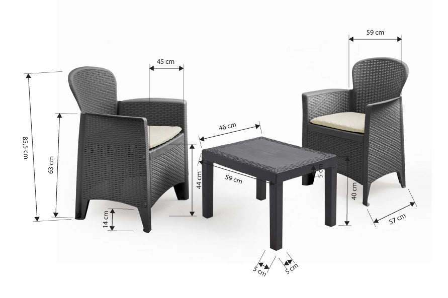 MAURY'S AKITA ANTRACITE SALOTTO DA GIARDINO CON CUSCINI 3 PZ