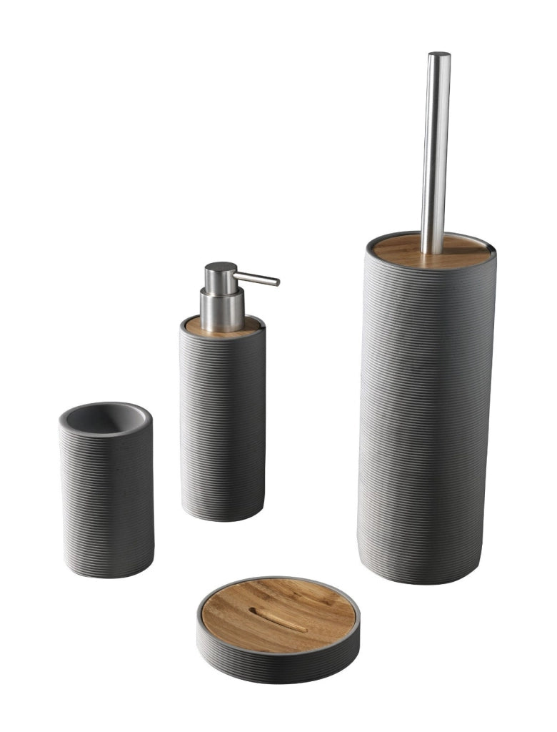 Set 4 Accessori da Bagno in Resina TFT Accessories Grigio e Bambù
