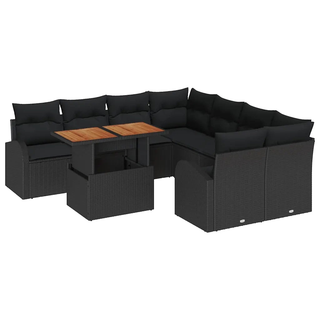 Set Divano da Giardino con cuscino 9 pcs Nero 3349568