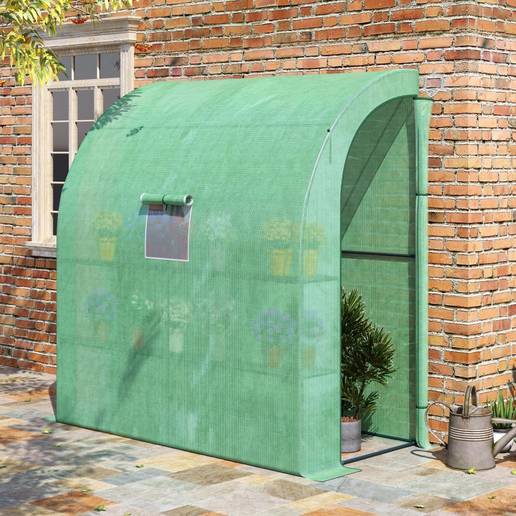 Serra da giardino addossata 200 x 100 x 215 cm verde in acciaio e PE, 2 porte, UV