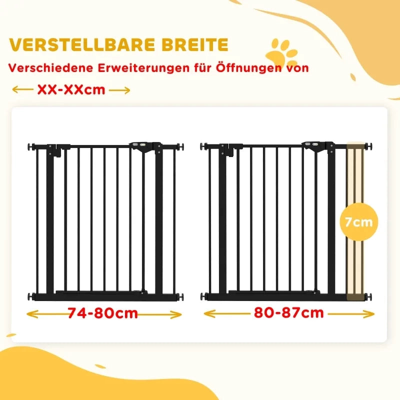 Cancello di sicurezza per cani e animali domestici, metallo e plastica, nero, 74-87 cm