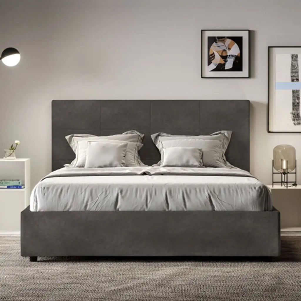 Letto matrimoniale contenitore imbottito 160x210 microfibra grigio Mika