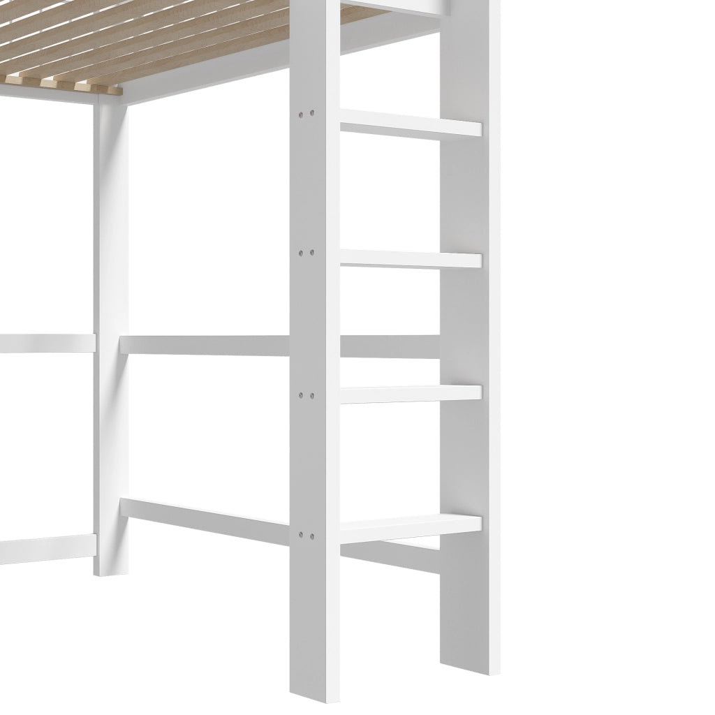Letto a soppalco 140 ¡Á 200 cm con scaffali; scala con contenitore; LED multicolore; metallo e MDF nero