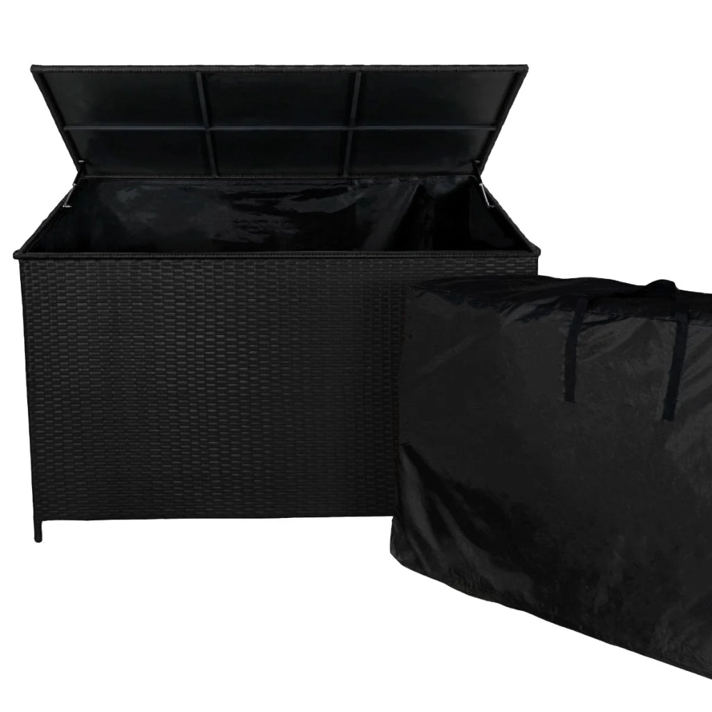 Rattan Box da giardino Nero Grande 138cm Cassapanca per cuscini 582L