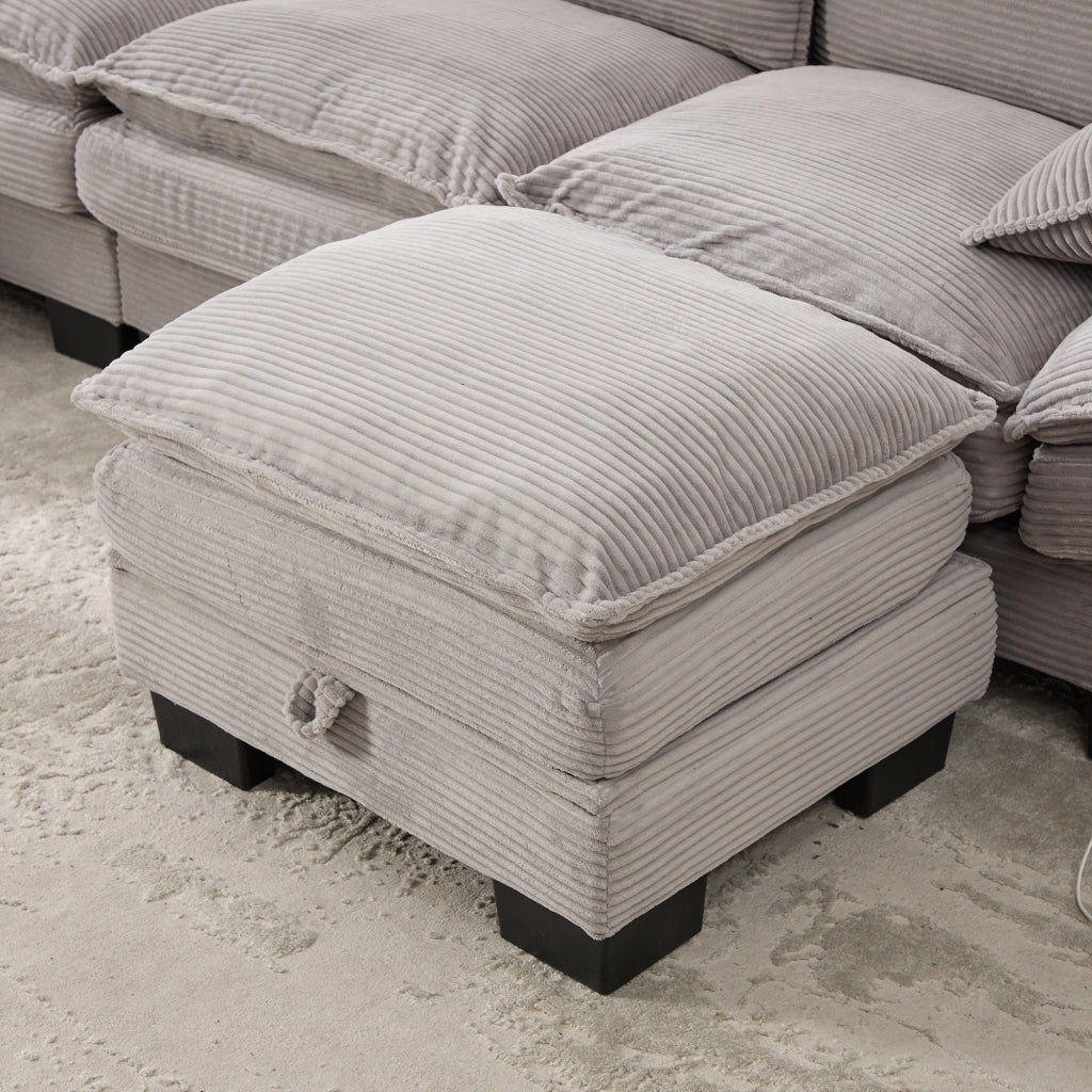 Divano 2 Posti con Poggiapiedi in Tessuto ¨C MINIMAL ¨C Grigio Chiaro