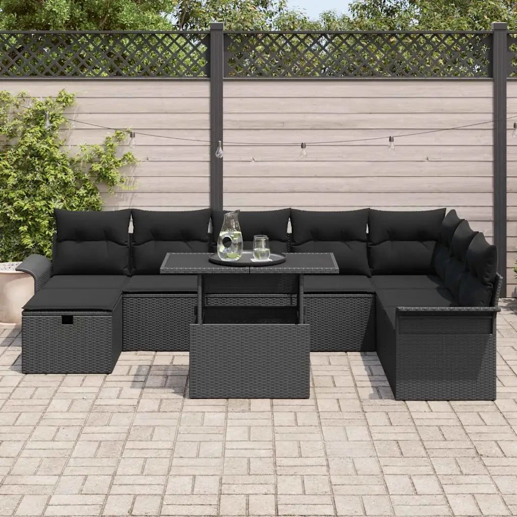 Set Divano da Giardino con cuscino 9 pcs Nero Poly Rattan 3359700