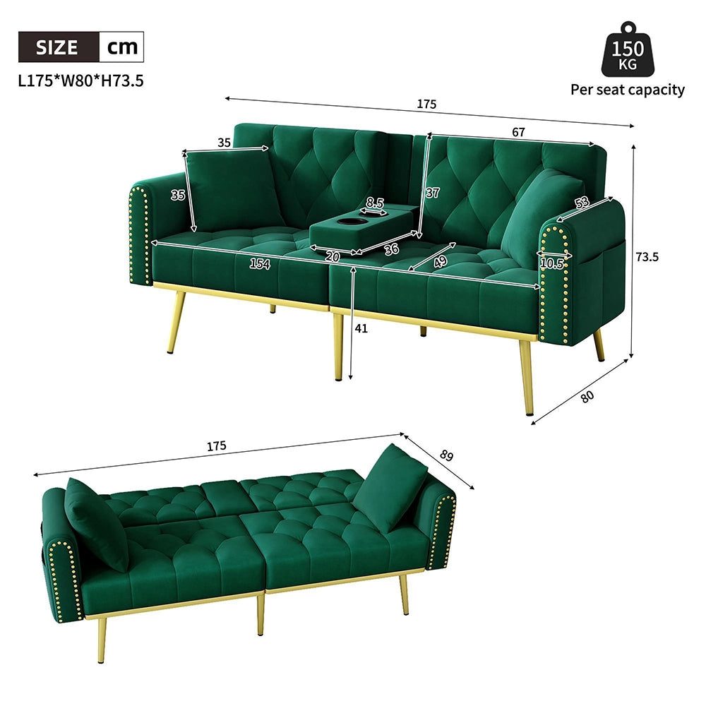 Divano letto convertibile - Xylo - Doppio, 3 livelli reclinabili, verde