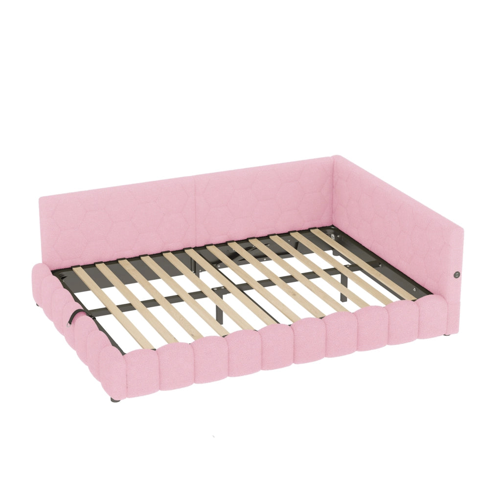 Letto daybed 140x200 cm con contenitore, LED, USB e Type-C, rosa