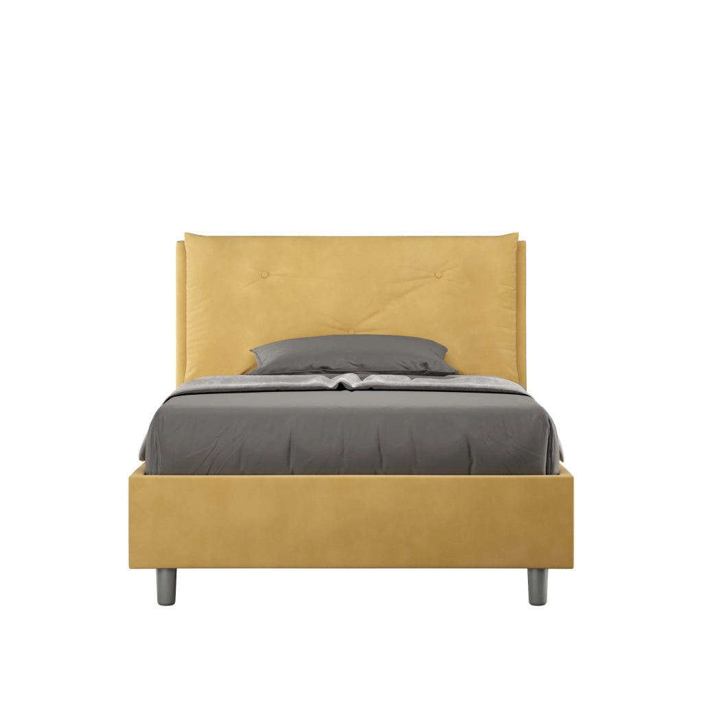 Letto 1 Piazza E Mezzo 110x190 cm con Rete e Contenitore Imbottito in Microfibra Appia Large Ocra