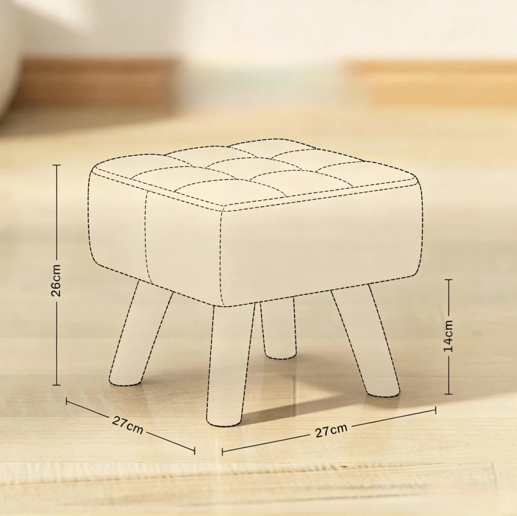 Pouf poggiapiedi imbottito in lino marrone chiaro 27 cm