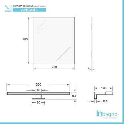 Specchio bagno 70x90 cm reversibile con luce LED fredda