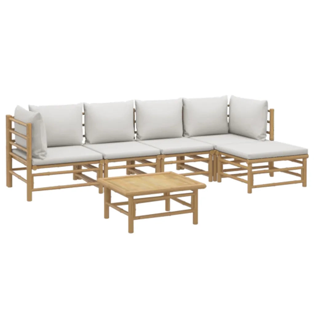 Set Salotto da Giardino 6pz con Cuscini Grigio Chiaro Bambù 3155084