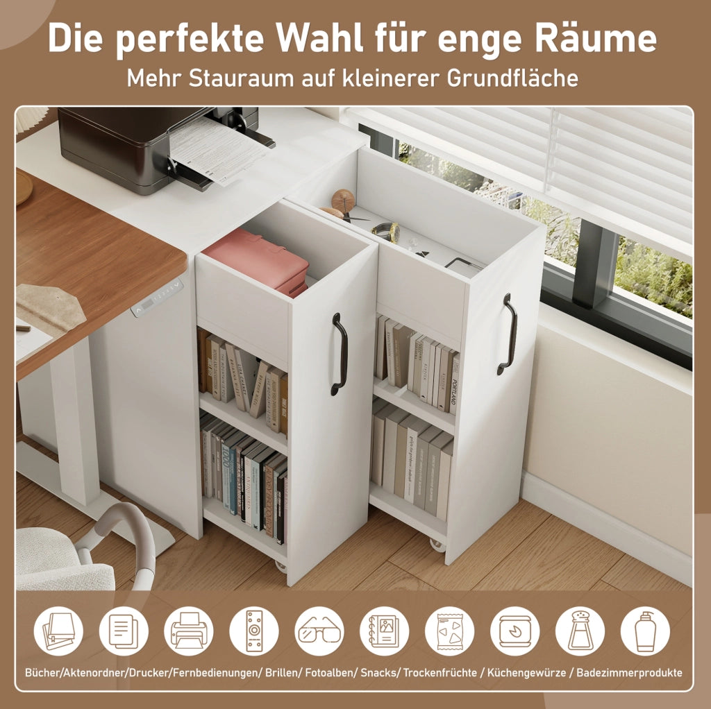 Libreria mobile 52x50x75 cm con cassetto e ripiani; reversibile; bianca