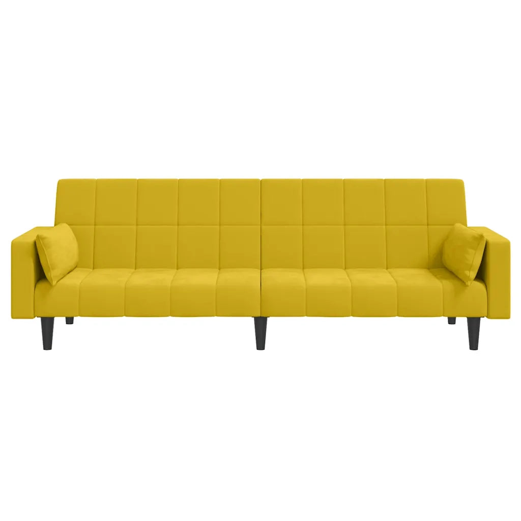 Divano Letto a 2 Posti con 2 Cuscini Giallo in Velluto 375851