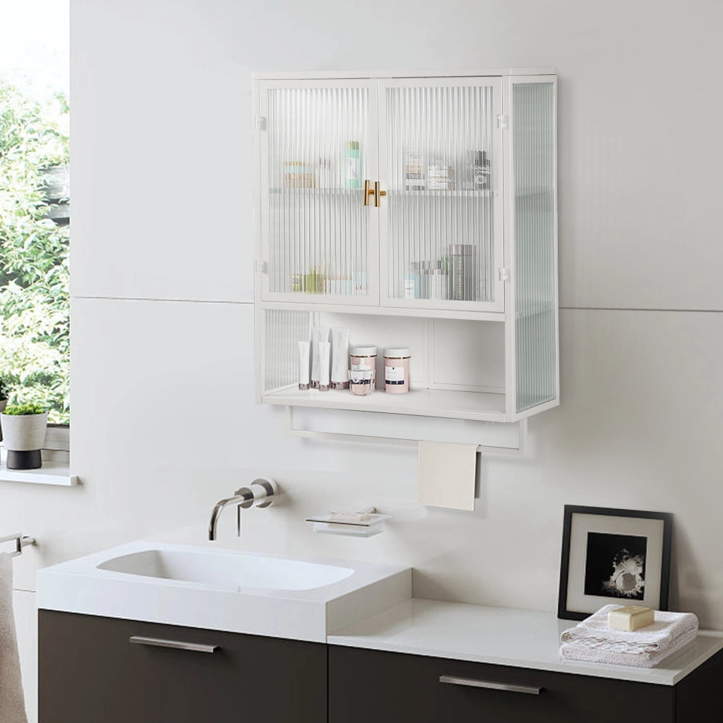MOBILE A MURO a 2 ante 60 cm in vetro e metallo bianco