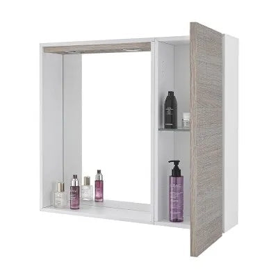 Specchio contenitore 68x61 cm rovere chiaro con pensile e LED Way