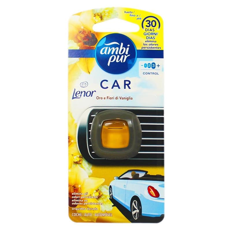 AMBIPUR SET DA 6 PZ CAR PROFUMATORE AUTO 30 GIORNI ORO E FIORI VANIGLIA